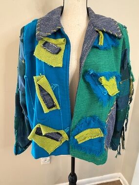 Painted Pony boho patchwork multicolored fringe jacket SZ XL